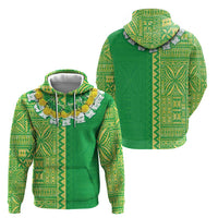 Fiji Lovoni Zip Hoodie Fijian Tapa Salusalu Green Glitter