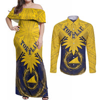 Tokelau Tokehega Day Couples Matching Off Shoulder Maxi Dress and Long Sleeve Button Shirt National Badge Special Style - Polynesian Pride