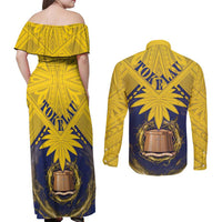 Tokelau Tokehega Day Couples Matching Off Shoulder Maxi Dress and Long Sleeve Button Shirt National Badge Special Style - Polynesian Pride