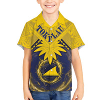 Tokelau Tokehega Day Family Matching Short Sleeve Bodycon Dress and Hawaiian Shirt National Badge Special Style LT05 Son's Shirt Yellow - Polynesian Pride