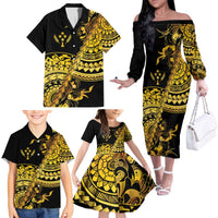 Kosrae Liberation Day Family Matching Off The Shoulder Long Sleeve Dress and Hawaiian Shirt Polynesian Floral Tattoo LT05 - Polynesian Pride