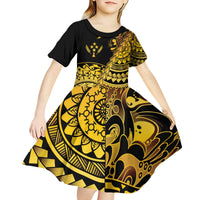 Kosrae Liberation Day Kid Short Sleeve Dress Polynesian Floral Tattoo LT05 - Polynesian Pride