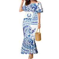 Pohnpei Liberation Day Family Matching Mermaid Dress and Hawaiian Shirt Polynesian Floral Tattoo LT05 Mom's Dress White - Polynesian Pride