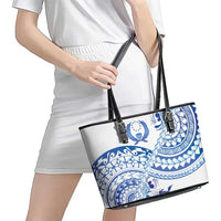 Pohnpei Liberation Day Leather Tote Bag Polynesian Floral Tattoo - Polynesian Pride
