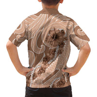 Hawaii Brown Hibiscus Pikake Lei Family Matching Long Sleeve Bodycon Dress and Hawaiian Shirt LT05 - Polynesian Pride