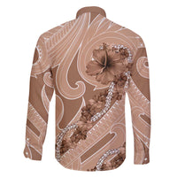 Hawaii Brown Hibiscus Pikake Lei Family Matching Off The Shoulder Long Sleeve Dress and Hawaiian Shirt - Polynesian Pride