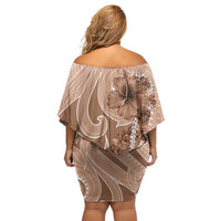 Hawaii Brown Hibiscus Pikake Lei Off Shoulder Short Dress - Polynesian Pride