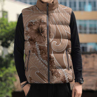 Hawaii Brown Hibiscus Pikake Lei Sleeveless Puffer Jacket - Polynesian Pride