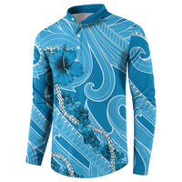 Hawaii Blue Hibiscus Pikake Lei Button Sweatshirt - Polynesian Pride