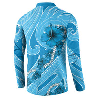 Hawaii Blue Hibiscus Pikake Lei Button Sweatshirt - Polynesian Pride