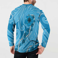 Hawaii Blue Hibiscus Pikake Lei Button Sweatshirt - Polynesian Pride