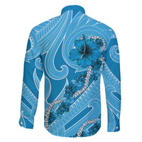 Hawaii Blue Hibiscus Pikake Lei Family Matching Long Sleeve Bodycon Dress and Hawaiian Shirt LT05 - Polynesian Pride