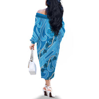 Hawaii Blue Hibiscus Pikake Lei Family Matching Off The Shoulder Long Sleeve Dress and Hawaiian Shirt LT05 - Polynesian Pride