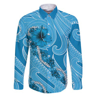 Hawaii Blue Hibiscus Pikake Lei Family Matching Puletasi and Hawaiian Shirt - Polynesian Pride