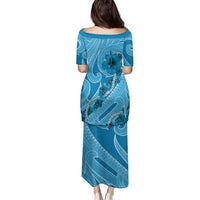 Hawaii Blue Hibiscus Pikake Lei Family Matching Puletasi and Hawaiian Shirt - Polynesian Pride