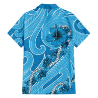 Hawaii Blue Hibiscus Pikake Lei Family Matching Short Sleeve Bodycon Dress and Hawaiian Shirt LT05 - Polynesian Pride