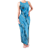 Hawaii Blue Hibiscus Pikake Lei Family Matching Tank Maxi Dress and Hawaiian Shirt - Polynesian Pride