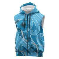 Hawaii Blue Hibiscus Pikake Lei Sleeveless Zip Hoodie - Polynesian Pride