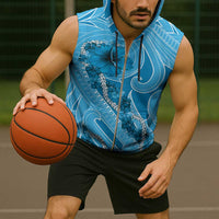 Hawaii Blue Hibiscus Pikake Lei Sleeveless Zip Hoodie - Polynesian Pride