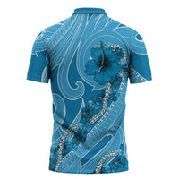 Hawaii Blue Hibiscus Pikake Lei Zipper Polo Shirt - Polynesian Pride