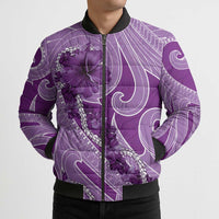 Hawaii Violet Hibiscus Pikake Lei Bomber Puffer Jacket - Polynesian Pride