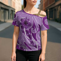 Hawaii Violet Hibiscus Pikake Lei Cross Shoulder Shirt - Polynesian Pride