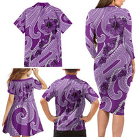 Hawaii Violet Hibiscus Pikake Lei Family Matching Long Sleeve Bodycon Dress and Hawaiian Shirt LT05 - Polynesian Pride