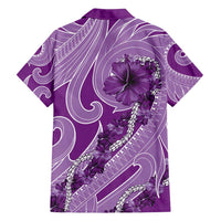 Hawaii Violet Hibiscus Pikake Lei Family Matching Off Shoulder Maxi Dress and Hawaiian Shirt - Polynesian Pride