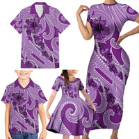 Hawaii Violet Hibiscus Pikake Lei Family Matching Short Sleeve Bodycon Dress and Hawaiian Shirt LT05 - Polynesian Pride