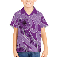 Hawaii Violet Hibiscus Pikake Lei Family Matching Short Sleeve Bodycon Dress and Hawaiian Shirt LT05 Son's Shirt Violet - Polynesian Pride