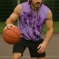 Hawaii Violet Hibiscus Pikake Lei Sleeveless Zip Hoodie - Polynesian Pride