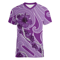 Hawaii Violet Hibiscus Pikake Lei Women V-Neck T-Shirt - Polynesian Pride