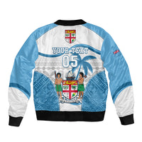 Custom Fiji Rugby Sleeve Zip Bomber Jacket World Cup 2023 Fijian Tapa Pattern Blue Version LT05 - Polynesian Pride