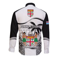Fiji Rugby Long Sleeve Button Shirt World Cup 2023 Fijian Tapa Pattern Black Version LT05 - Polynesian Pride