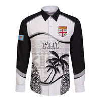 Custom Fiji Rugby Long Sleeve Button Shirt World Cup 2023 Fijian Tapa Pattern Black Version LT05 Unisex Black - Polynesian Pride