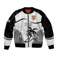 Custom Fiji Rugby Sleeve Zip Bomber Jacket World Cup 2023 Fijian Tapa Pattern Black Version LT05 Unisex Black - Polynesian Pride