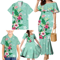 Hawaii Tropical Flowers Family Matching Mermaid Dress and Hawaiian Shirt Polynesian Tattoo Mint Green LT05 - Polynesian Pride