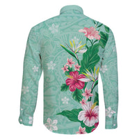 Hawaii Tropical Flowers Family Matching Short Sleeve Bodycon Dress and Hawaiian Shirt Polynesian Tattoo Mint Green LT05 - Polynesian Pride