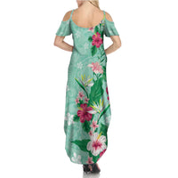 Hawaii Tropical Flowers Family Matching Summer Maxi Dress and Hawaiian Shirt - Polynesian Tattoo Mint Green LT05 - Polynesian Pride