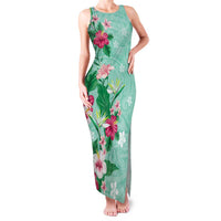 Hawaii Tropical Flowers Family Matching Tank Maxi Dress and Hawaiian Shirt - Polynesian Tattoo Mint Green LT05 Mom's Dress Green - Polynesian Pride
