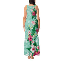 Hawaii Tropical Flowers Tank Maxi Dress Polynesian Tattoo Mint Green LT05 - Polynesian Pride