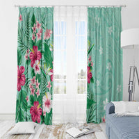 Hawaii Tropical Flowers Window Curtain Polynesian Tattoo Mint Green