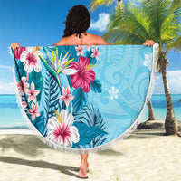 Hawaii Tropical Flowers Beach Blanket Polynesian Tattoo Sky Blue