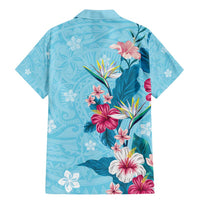 Hawaii Tropical Flowers Family Matching Mermaid Dress and Hawaiian Shirt Polynesian Tattoo Sky Blue LT05 - Polynesian Pride
