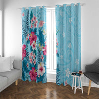 Hawaii Tropical Flowers Window Curtain Polynesian Tattoo Sky Blue