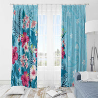 Hawaii Tropical Flowers Window Curtain Polynesian Tattoo Sky Blue