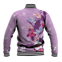 Hawaii Tropical Flowers Baseball Jacket Polynesian Tattoo Lavender