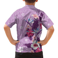 Hawaii Tropical Flowers Family Matching Long Sleeve Bodycon Dress and Hawaiian Shirt Polynesian Tattoo Lavender LT05 - Polynesian Pride