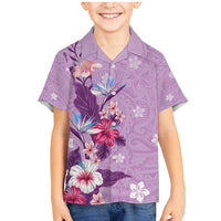 Hawaii Tropical Flowers Family Matching Mermaid Dress and Hawaiian Shirt Polynesian Tattoo Lavender LT05 Son's Shirt Lavender - Polynesian Pride