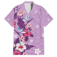 Hawaii Tropical Flowers Family Matching Off Shoulder Short Dress and Hawaiian Shirt Polynesian Tattoo Lavender LT05 Dad's Shirt - Short Sleeve Lavender - Polynesian Pride